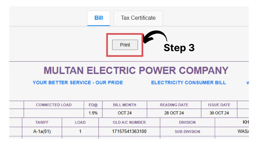 Print MEPCO Bill