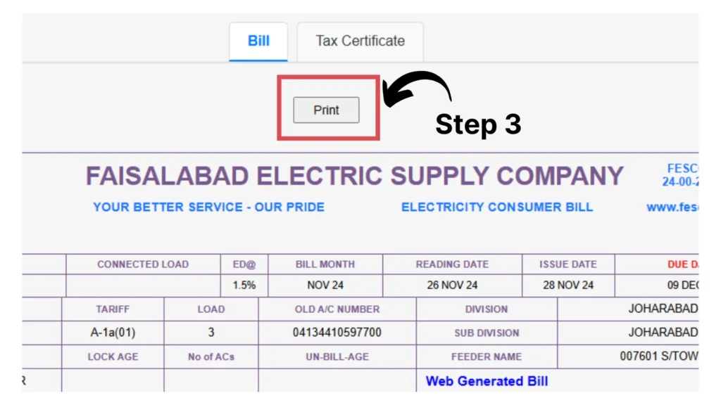 Print FESCO Online Bill
